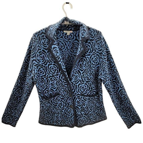 Isaac Mizrahi Live Blue Gray Knit Floral Resort Wear 2 Button Sweater‎ Jacket - Picture 1 of 13